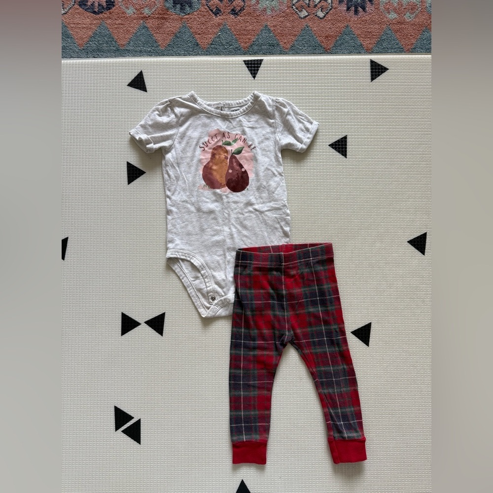 Carters|Baby Girl Sweet As Can Be Plaid Leggings & Bodysuit With Fruit/Pear24m